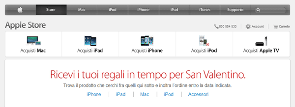 Consegna entro San Valentino Apple Store